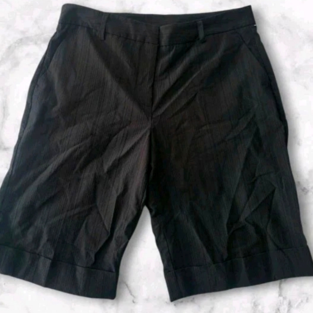 Decoded Bermuda Shorts Black Chino Long Skater Cuffed Dress Shorts Jrs 7 Stretch